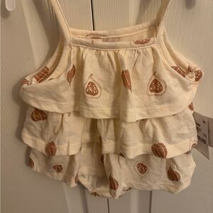 New 12 month Cream and Brown Kids One Piece outfit with hat